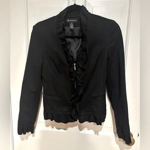 Black ruffle zip up blazer